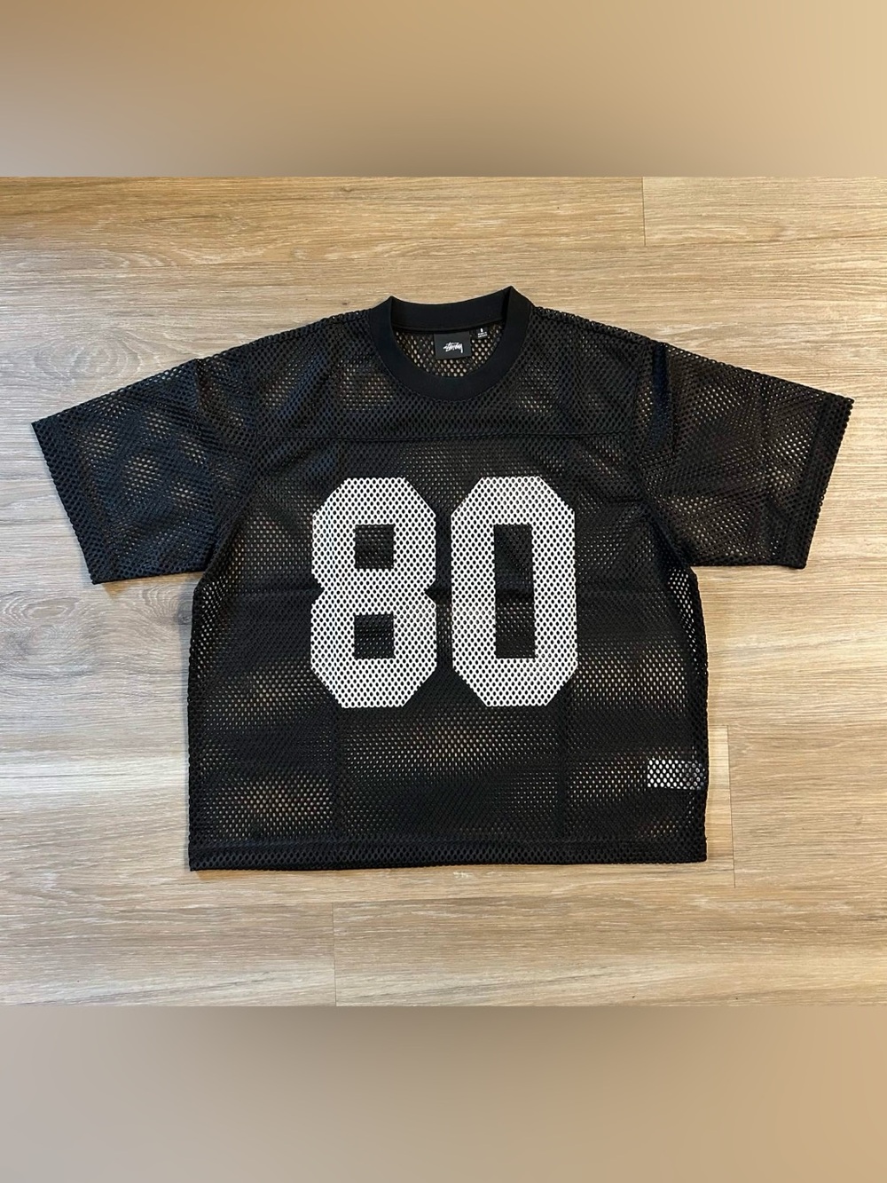 Stussy Black Mesh Jersey with White '80' Graphic